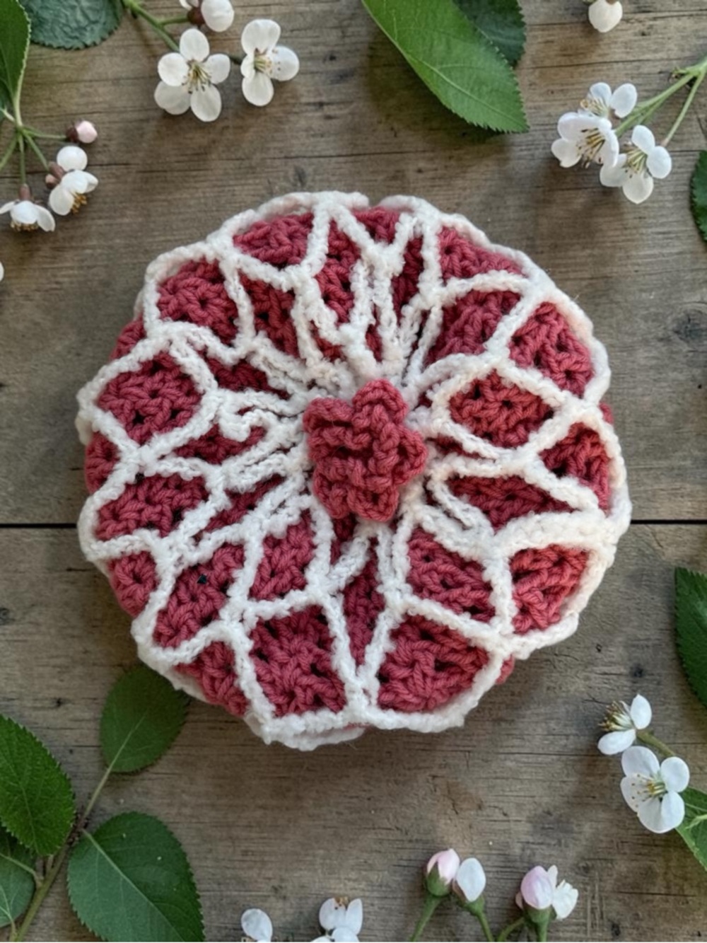 🫶🏻 Handmade Crochet Pumpkin Beret in Dusty Rose and Cream